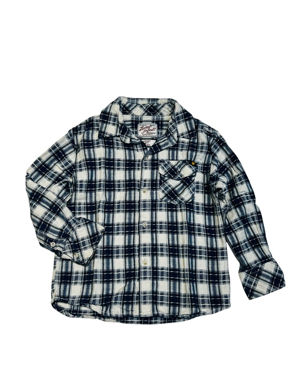 Lucky Brand Boys Navy and White Plaid Button-Down Shirt